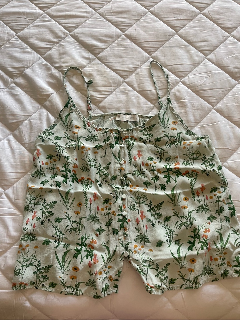 Lucky Brand Floral Print Cami in Light Green with Multicolor Blooms